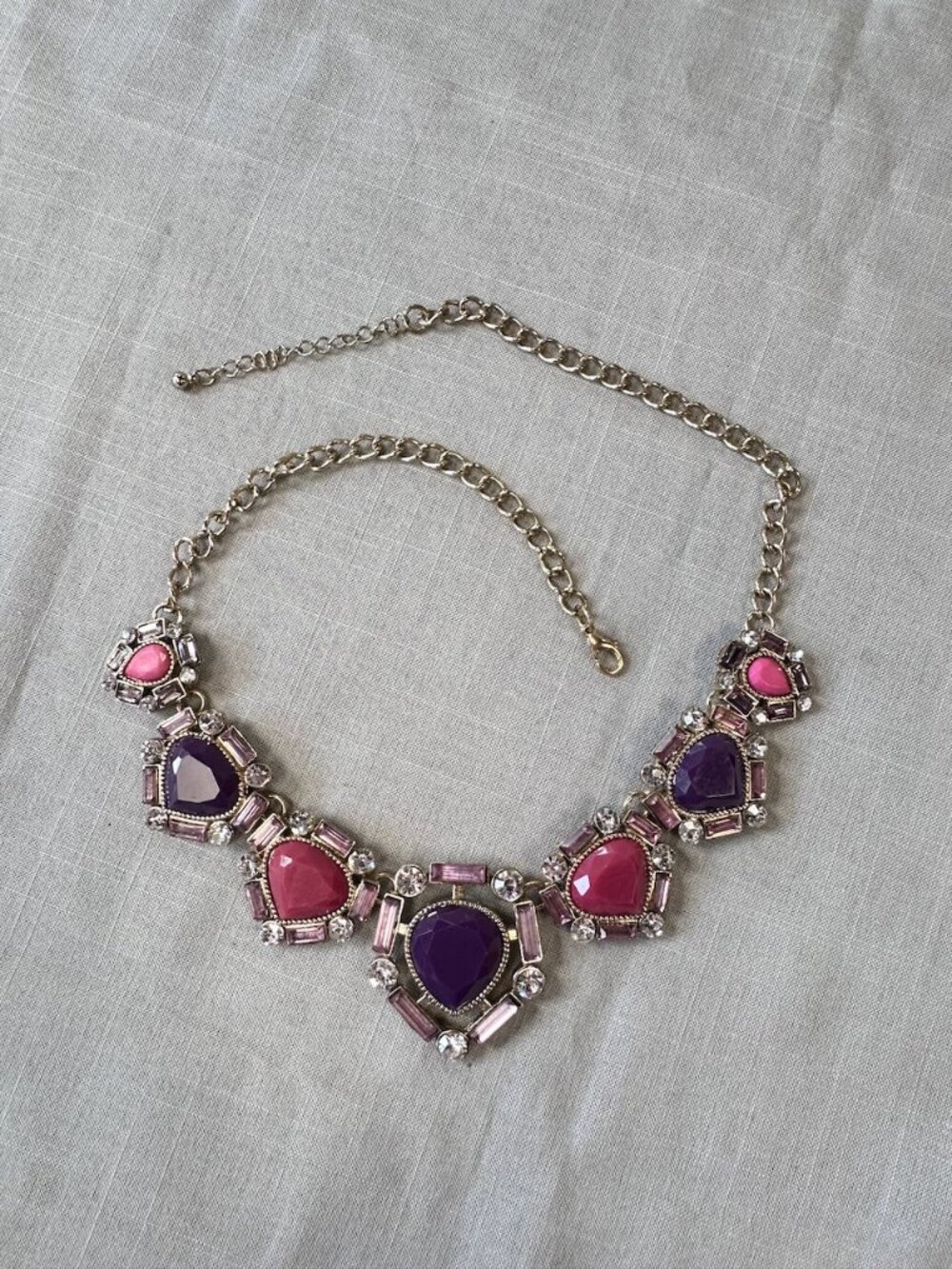 Pink Purple and Rhinestone Statement Necklace - Picture 10 of 13